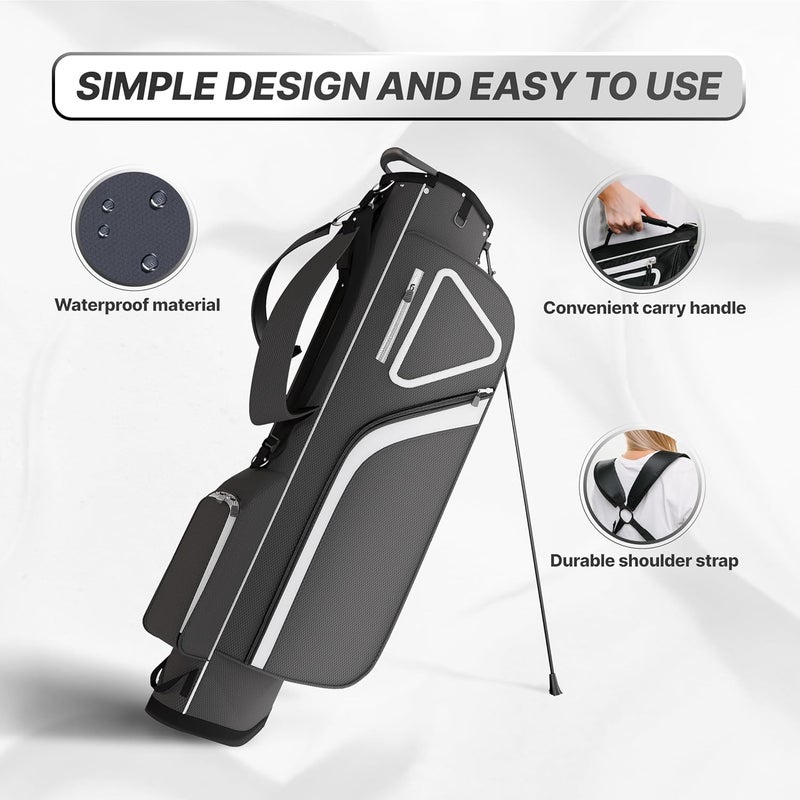 AK System Ultra-Lite Golf Stand Bag - 3 Lbs, 4 Way Divider Portable Golf Club Carry Bag, Water-Repellent Golf Travel Case with Rain Hood, Golf Gifts for Men and Women - Image 4